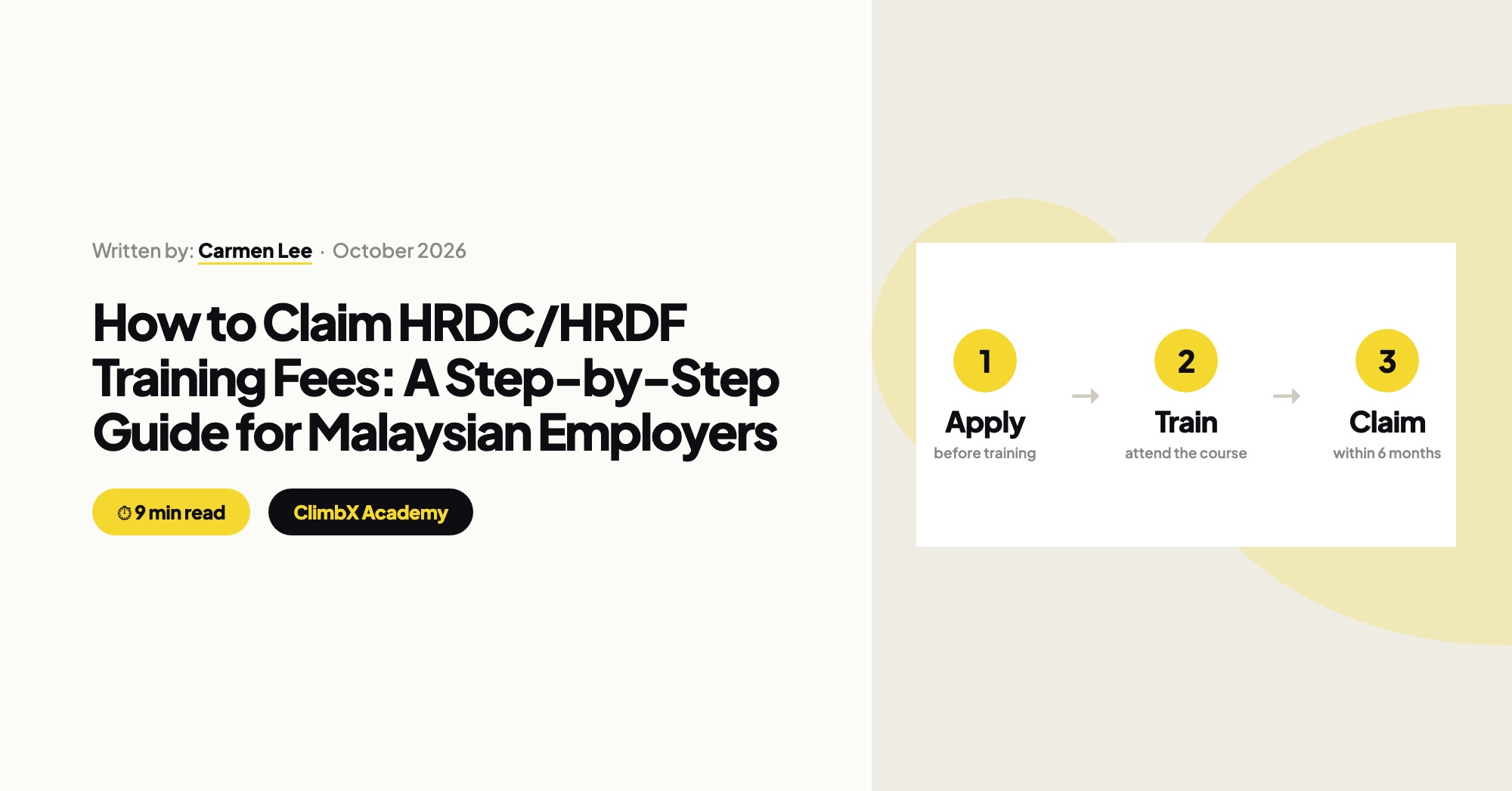 How to Claim HRDC/HRDF Training Fees: apply before training, train, then claim within six months. By Carmen Lee, ClimbX Academy